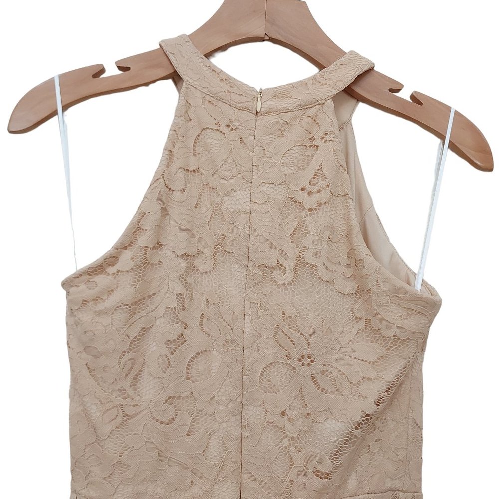 Dressystar Halter Floral Lace Cocktail Bridesmaid Dress High-Low Small Beige - Picture 7 of 12
